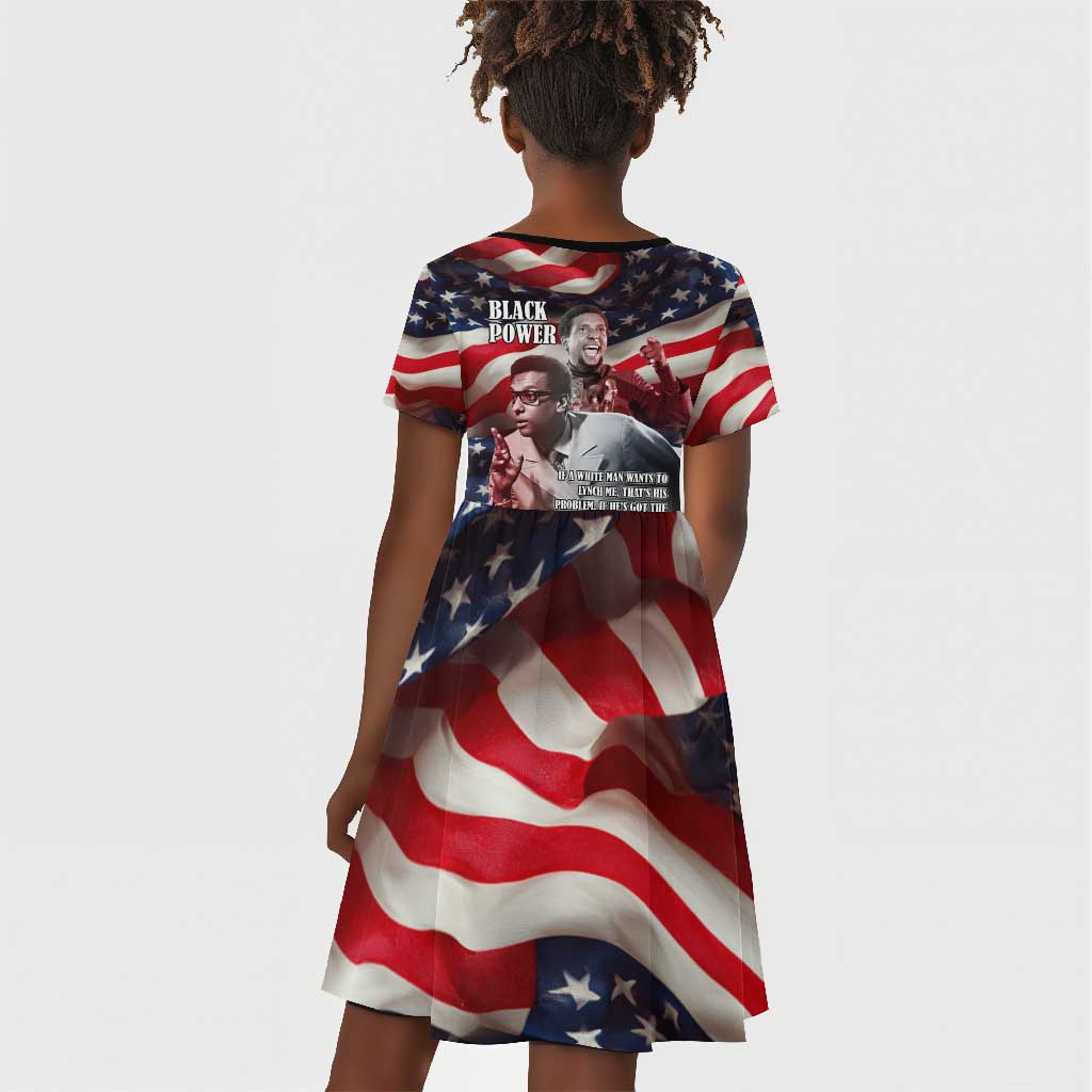 Stokely Carmichael Kid Short Sleeve Dress American Flag Background Black Power Quote Civil Rights Leader Powerful Speech - African Pride