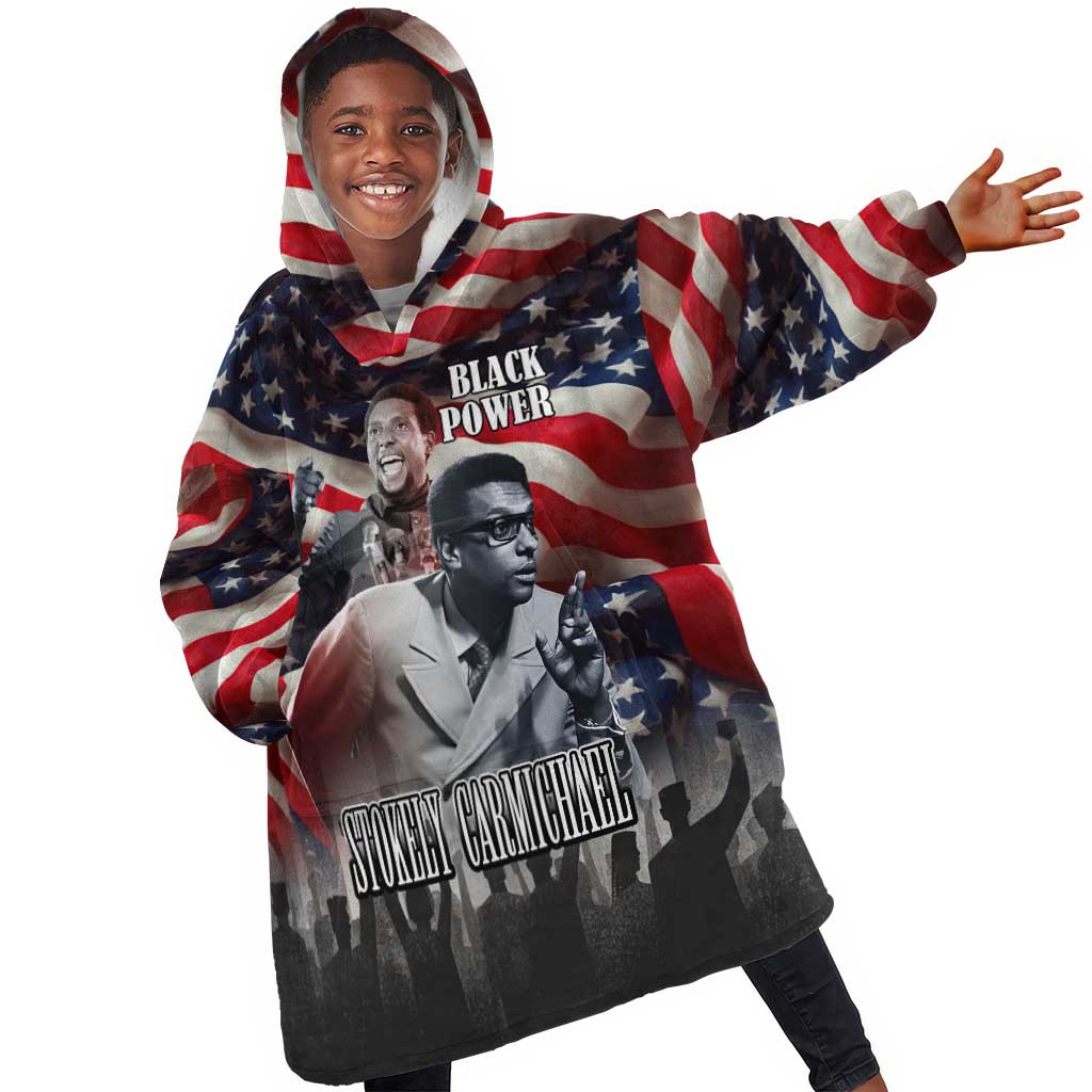 Stokely Carmichael Kid Wearable Blanket Hoodie American Flag Background Black Power Quote Civil Rights Leader Powerful Speech - African Pride