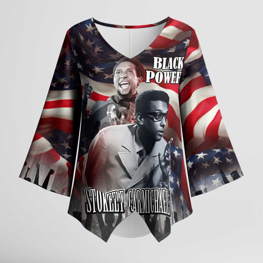 Stokely Carmichael Kimono Sleeve Blouse American Flag Background Black Power Quote Civil Rights Leader Powerful Speech - African Pride