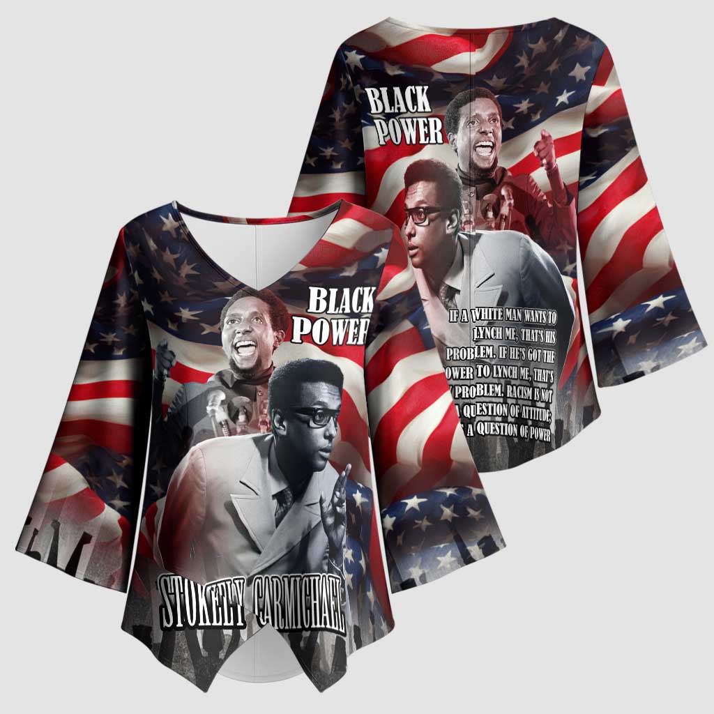 Stokely Carmichael Kimono Sleeve Blouse American Flag Background Black Power Quote Civil Rights Leader Powerful Speech - African Pride