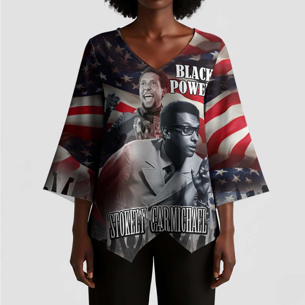 Stokely Carmichael Kimono Sleeve Blouse American Flag Background Black Power Quote Civil Rights Leader Powerful Speech - African Pride