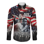 Stokely Carmichael Long Sleeve Button Shirt American Flag Background Black Power Quote Civil Rights Leader Powerful Speech - African Pride