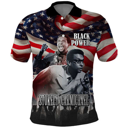 Stokely Carmichael Polo Shirt American Flag Background Black Power Quote Civil Rights Leader Powerful Speech - African Pride