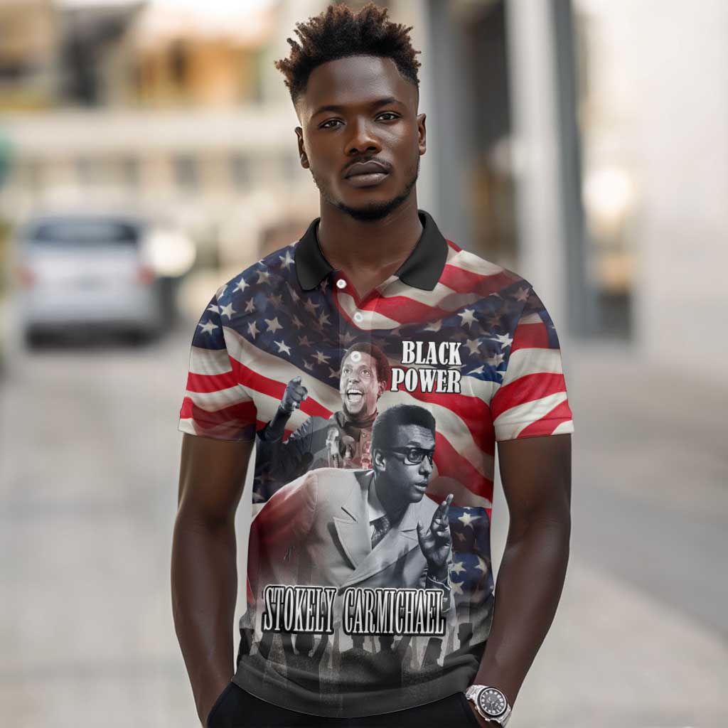 Stokely Carmichael Polo Shirt American Flag Background Black Power Quote Civil Rights Leader Powerful Speech - African Pride