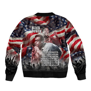 Stokely Carmichael Sleeve Zip Bomber Jacket American Flag Background Black Power Quote Civil Rights Leader Powerful Speech - African Pride