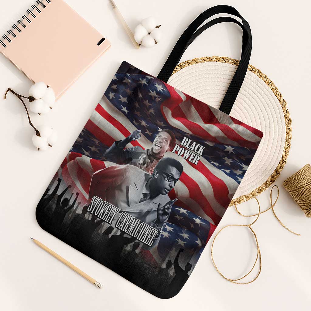 Stokely Carmichael Tote Bag American Flag Background Black Power Quote Civil Rights Leader Powerful Speech - African Pride