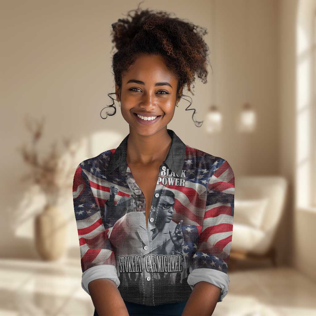 Stokely Carmichael Women Casual Shirt American Flag Background Black Power Quote Civil Rights Leader Powerful Speech - African Pride