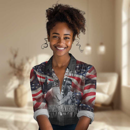 Stokely Carmichael Women Casual Shirt American Flag Background Black Power Quote Civil Rights Leader Powerful Speech - African Pride