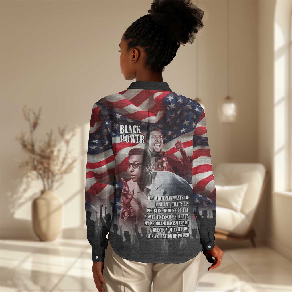 Stokely Carmichael Women Casual Shirt American Flag Background Black Power Quote Civil Rights Leader Powerful Speech - African Pride