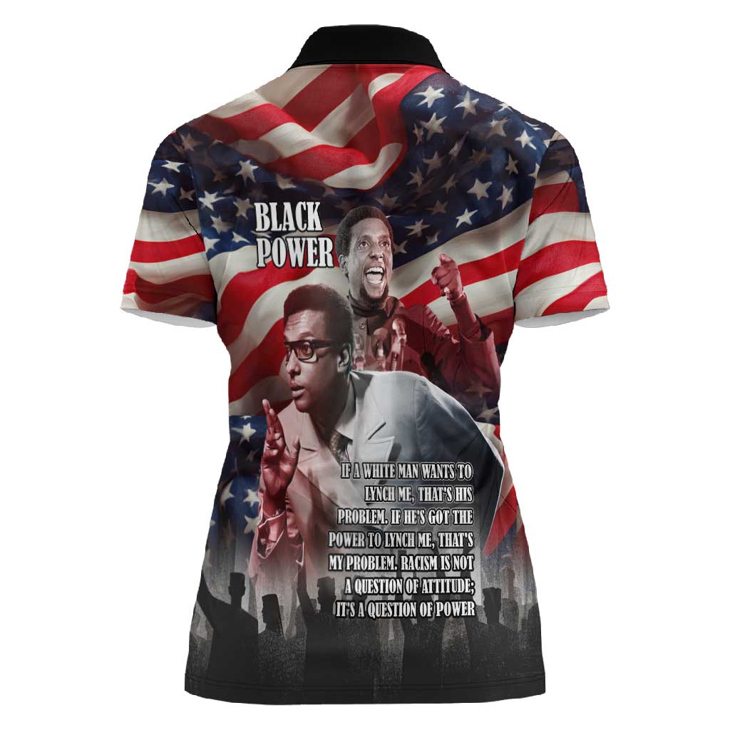 Stokely Carmichael Women Polo Shirt American Flag Background Black Power Quote Civil Rights Leader Powerful Speech - African Pride