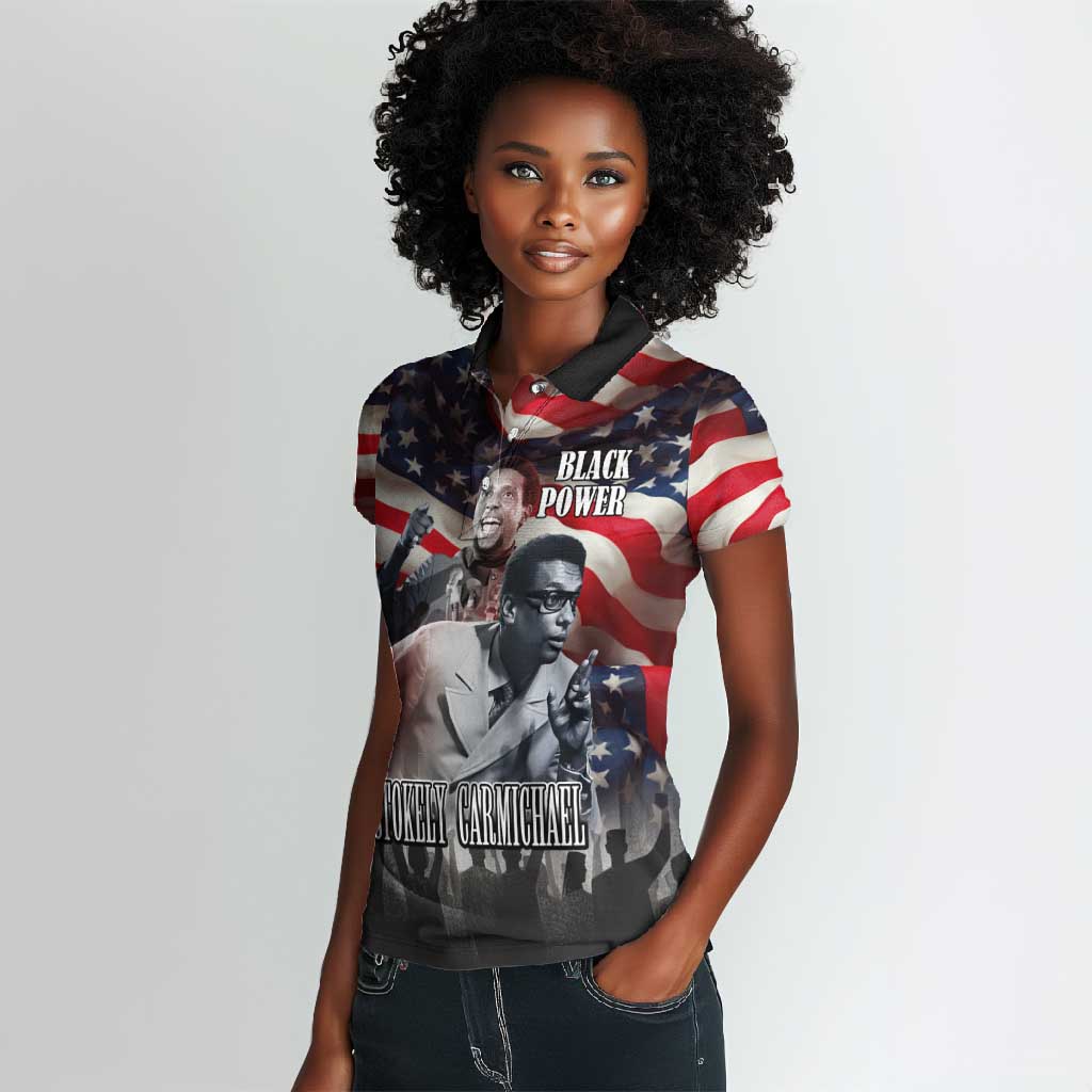 Stokely Carmichael Women Polo Shirt American Flag Background Black Power Quote Civil Rights Leader Powerful Speech - African Pride