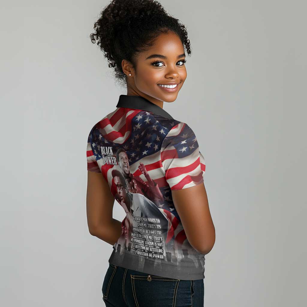 Stokely Carmichael Women Polo Shirt American Flag Background Black Power Quote Civil Rights Leader Powerful Speech - African Pride