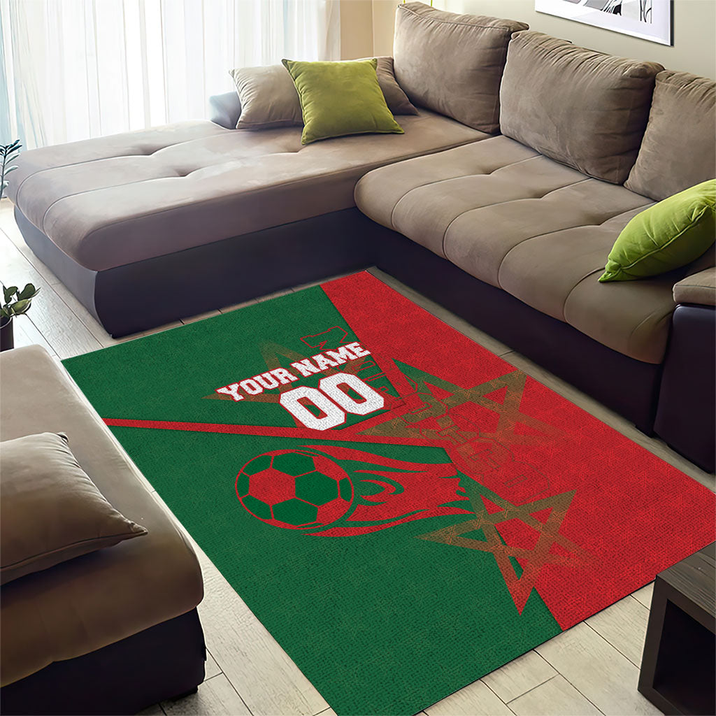 Personalized Morocco Football Area Rug Geometric Star Flag Soccer National Pride