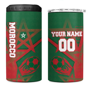 Personalized Morocco Football 4 in 1 Can Cooler Tumbler Geometric Star Flag Soccer National Pride