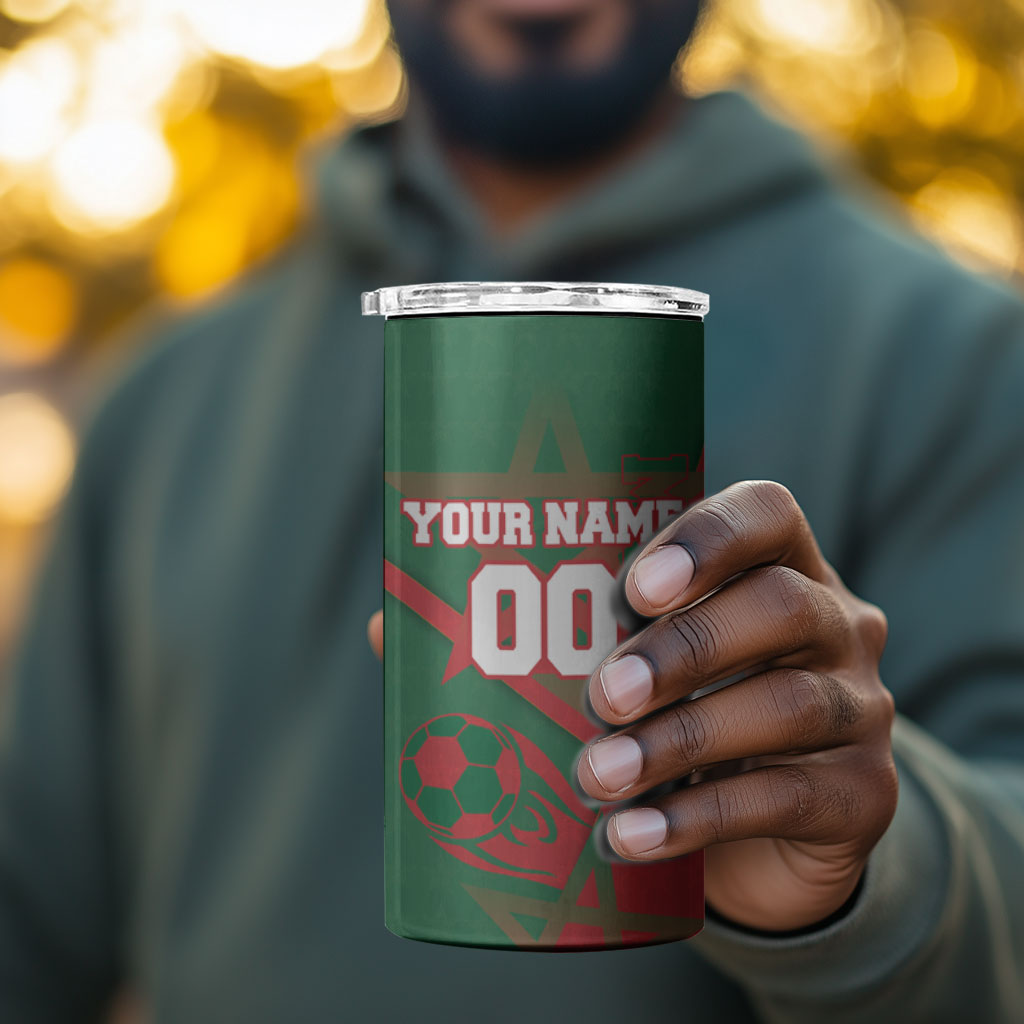 Personalized Morocco Football 4 in 1 Can Cooler Tumbler Geometric Star Flag Soccer National Pride