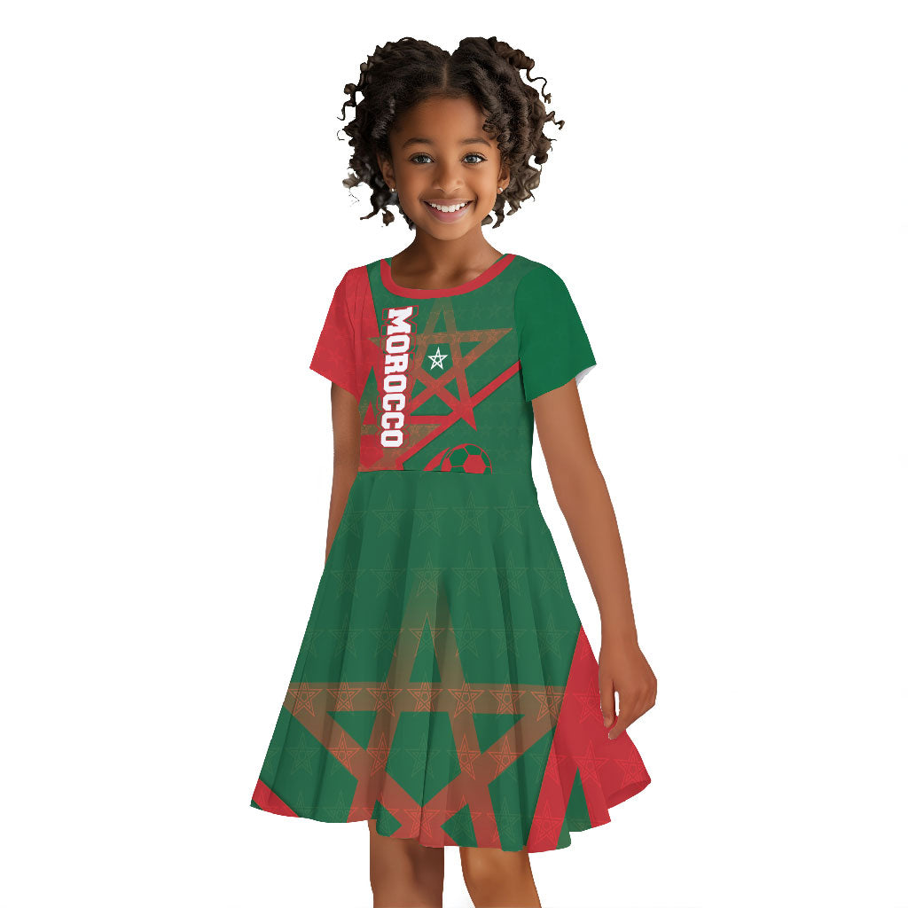 Personalized Morocco Football Kid Short Sleeve Dress Geometric Star Flag Soccer National Pride
