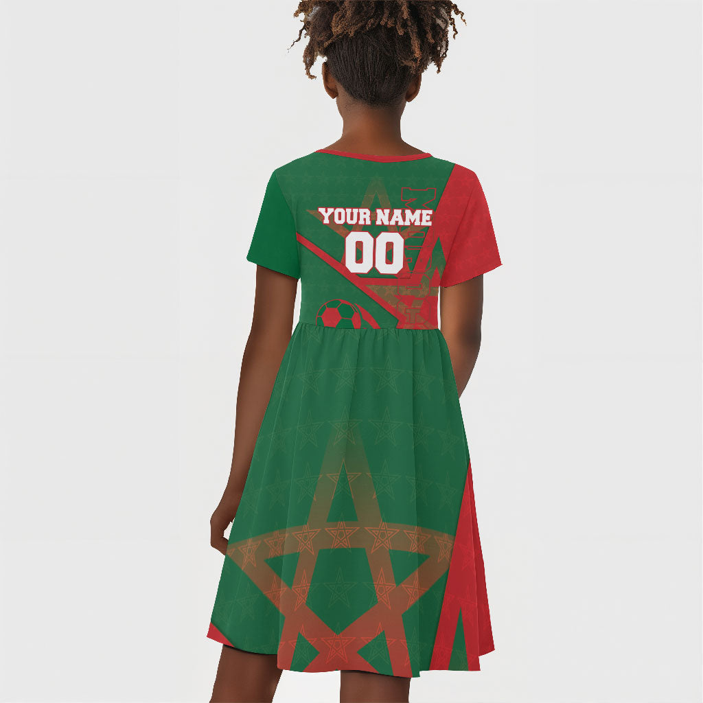 Personalized Morocco Football Kid Short Sleeve Dress Geometric Star Flag Soccer National Pride