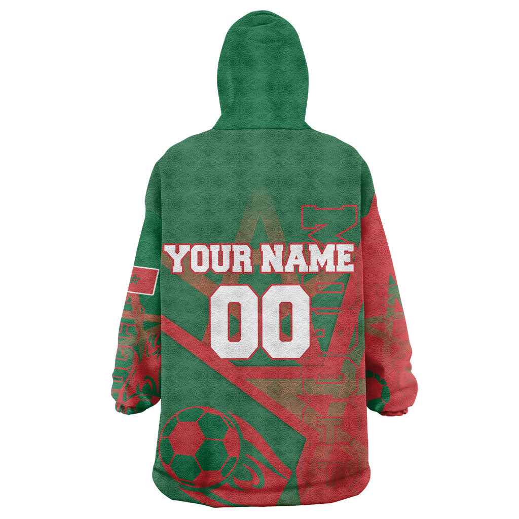 Personalized Morocco Football Kid Wearable Blanket Hoodie Geometric Star Flag Soccer National Pride