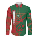 Personalized Morocco Football Long Sleeve Button Shirt Geometric Star Flag Soccer National Pride