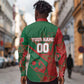 Personalized Morocco Football Long Sleeve Button Shirt Geometric Star Flag Soccer National Pride