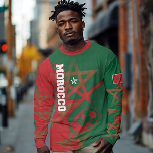 Personalized Morocco Football Long Sleeve Shirt Geometric Star Flag Soccer National Pride