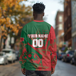 Personalized Morocco Football Long Sleeve Shirt Geometric Star Flag Soccer National Pride