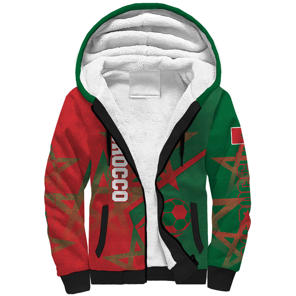 Personalized Morocco Football Sherpa Hoodie Geometric Star Flag Soccer National Pride