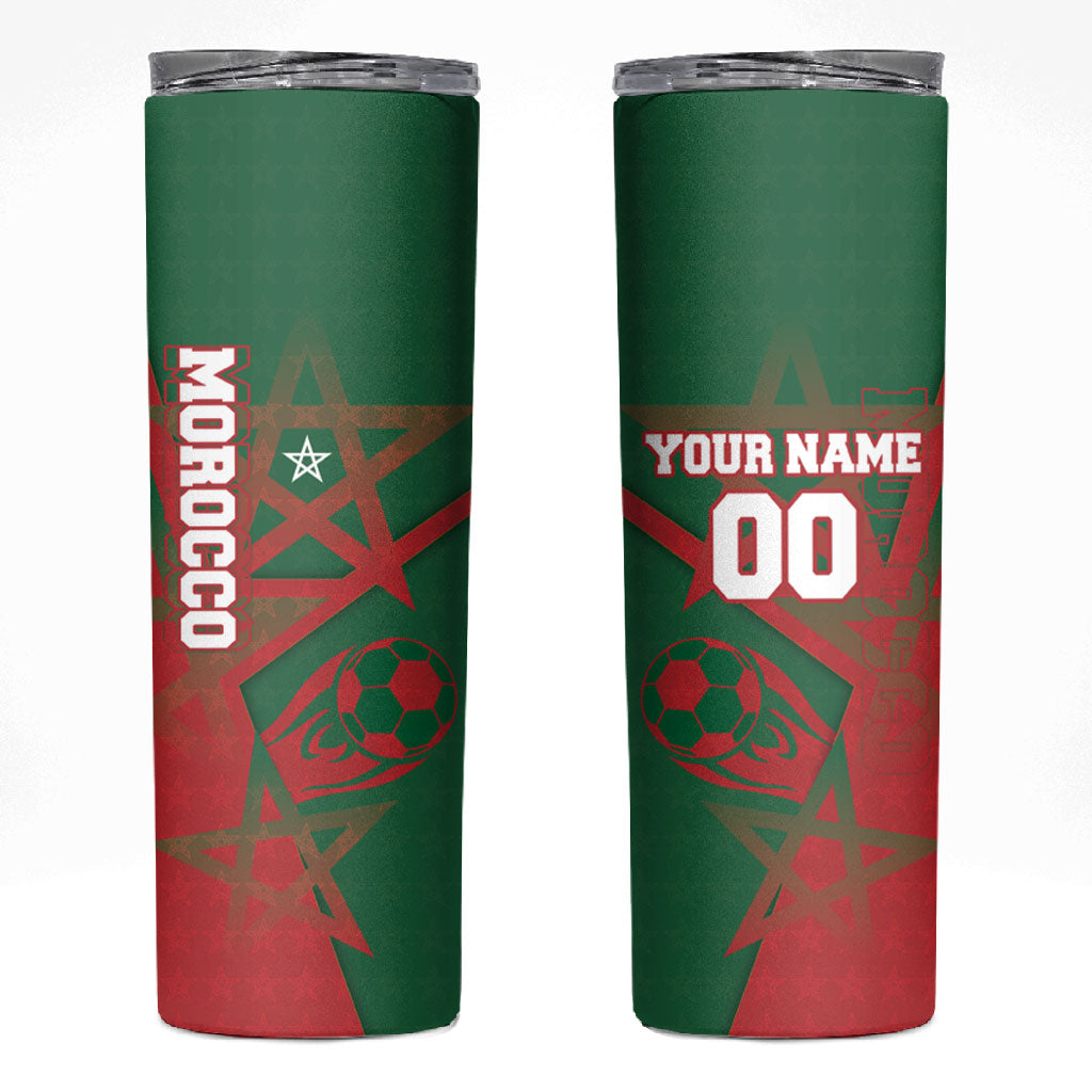 Personalized Morocco Football Skinny Tumbler Geometric Star Flag Soccer National Pride