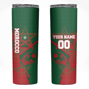 Personalized Morocco Football Skinny Tumbler Geometric Star Flag Soccer National Pride