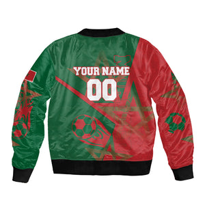 Personalized Morocco Football Sleeve Zip Bomber Jacket Geometric Star Flag Soccer National Pride