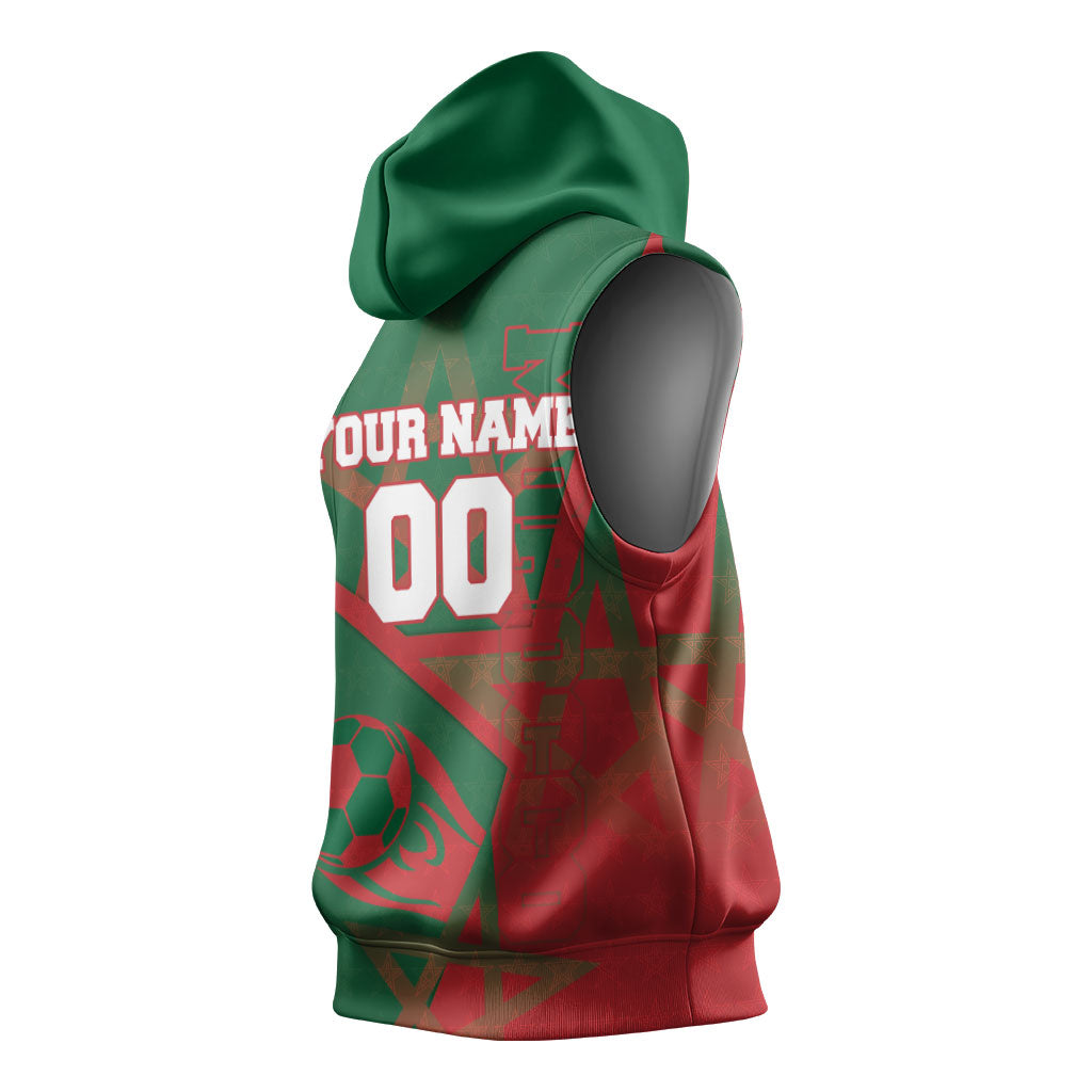Personalized Morocco Football Sleeveless Hoodie Geometric Star Flag Soccer National Pride