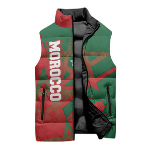 Personalized Morocco Football Sleeveless Puffer Jacket Geometric Star Flag Soccer National Pride