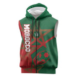 Personalized Morocco Football Sleeveless Zip Hoodie Geometric Star Flag Soccer National Pride