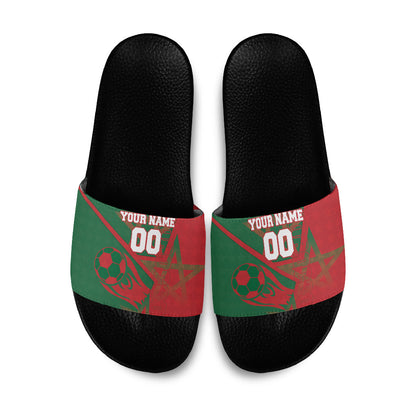 Personalized Morocco Football Slide Sandals Geometric Star Flag Soccer National Pride