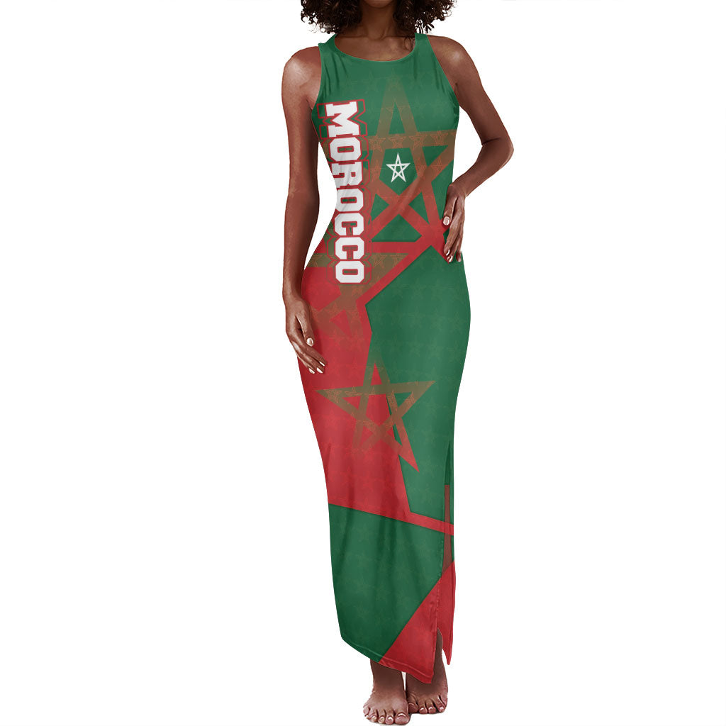 Personalized Morocco Football Tank Maxi Dress Geometric Star Flag Soccer National Pride