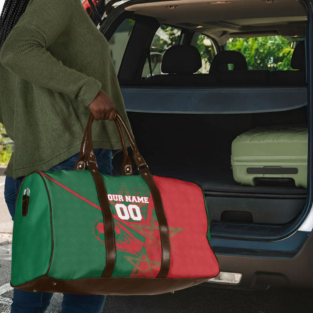 Personalized Morocco Football Travel Bag Geometric Star Flag Soccer National Pride