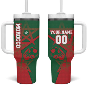 Personalized Morocco Football Tumbler With Handle Geometric Star Flag Soccer National Pride