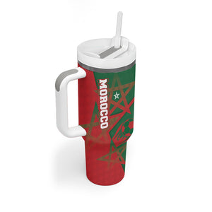 Personalized Morocco Football Tumbler With Handle Geometric Star Flag Soccer National Pride