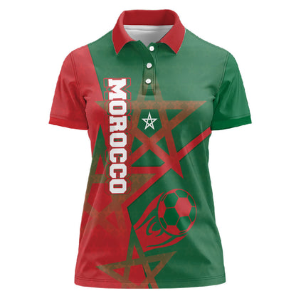 Personalized Morocco Football Women Polo Shirt Geometric Star Flag Soccer National Pride
