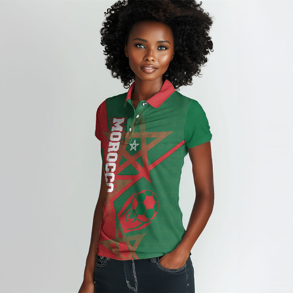 Personalized Morocco Football Women Polo Shirt Geometric Star Flag Soccer National Pride