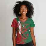 Personalized Morocco Football Women V-Neck T-Shirt Geometric Star Flag Soccer National Pride
