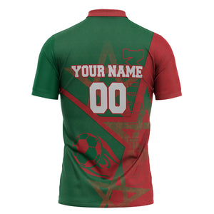 Personalized Morocco Football Zipper Polo Shirt Geometric Star Flag Soccer National Pride