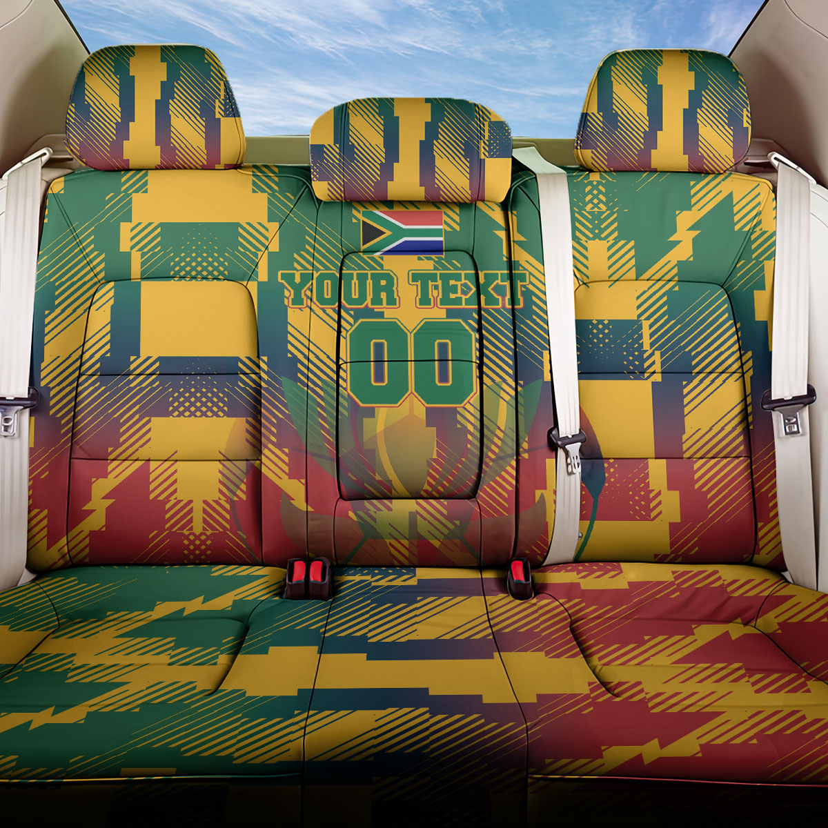 Personalized South Africa Football Back Car Seat Cover South African Flag Inspiration - Soccer Graphic Bold Color Blocks