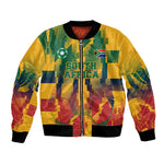 Personalized South Africa Football Bomber Jacket South African Flag Inspiration - Soccer Graphic Bold Color Blocks