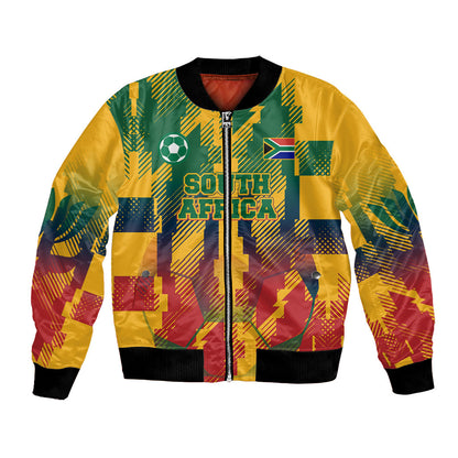 Personalized South Africa Football Bomber Jacket South African Flag Inspiration - Soccer Graphic Bold Color Blocks