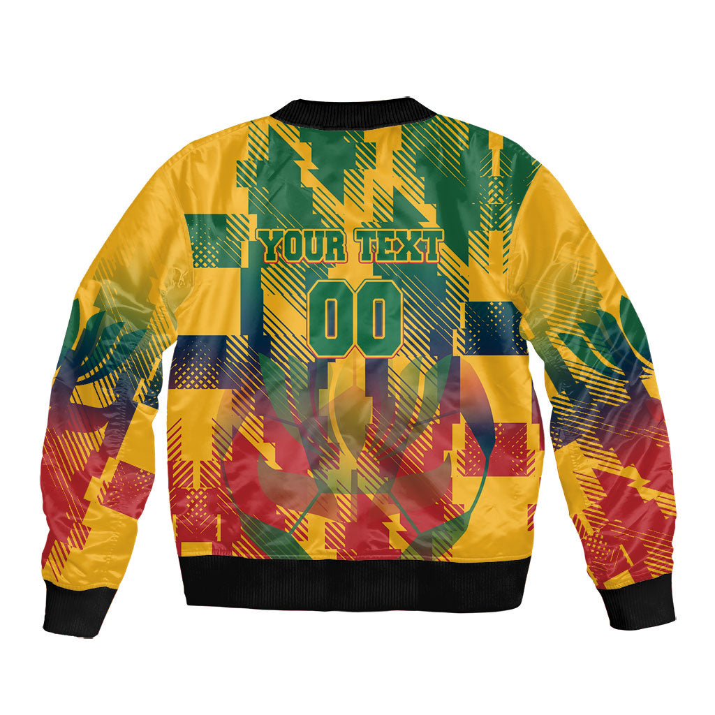 Personalized South Africa Football Bomber Jacket South African Flag Inspiration - Soccer Graphic Bold Color Blocks