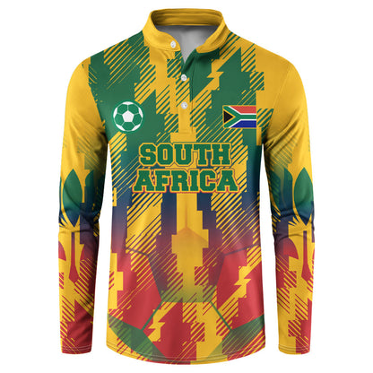 Personalized South Africa Football Button Sweatshirt South African Flag Inspiration - Soccer Graphic Bold Color Blocks