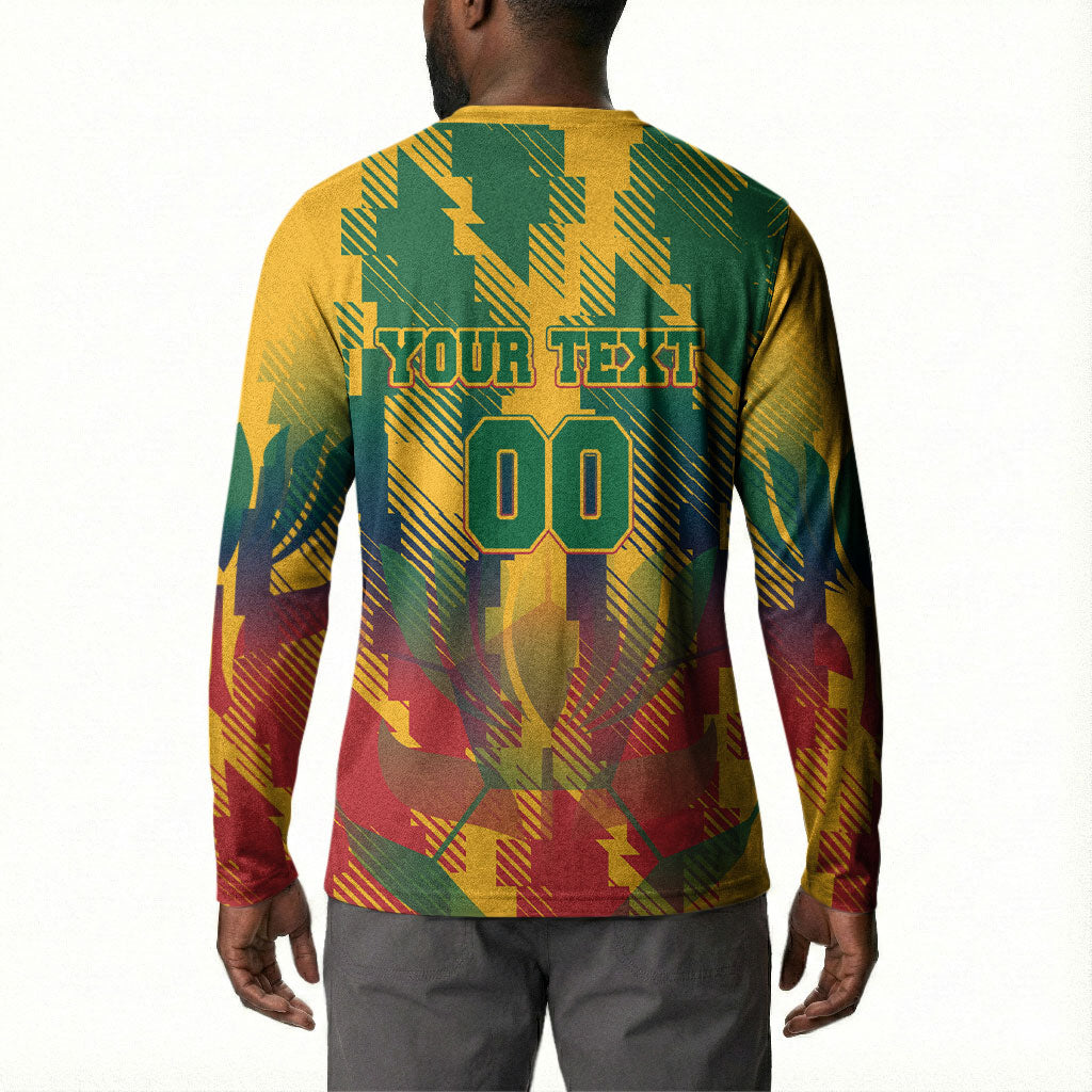 Personalized South Africa Football Button Sweatshirt South African Flag Inspiration - Soccer Graphic Bold Color Blocks