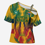 Personalized South Africa Football Cross Shoulder Shirt South African Flag Inspiration - Soccer Graphic Bold Color Blocks