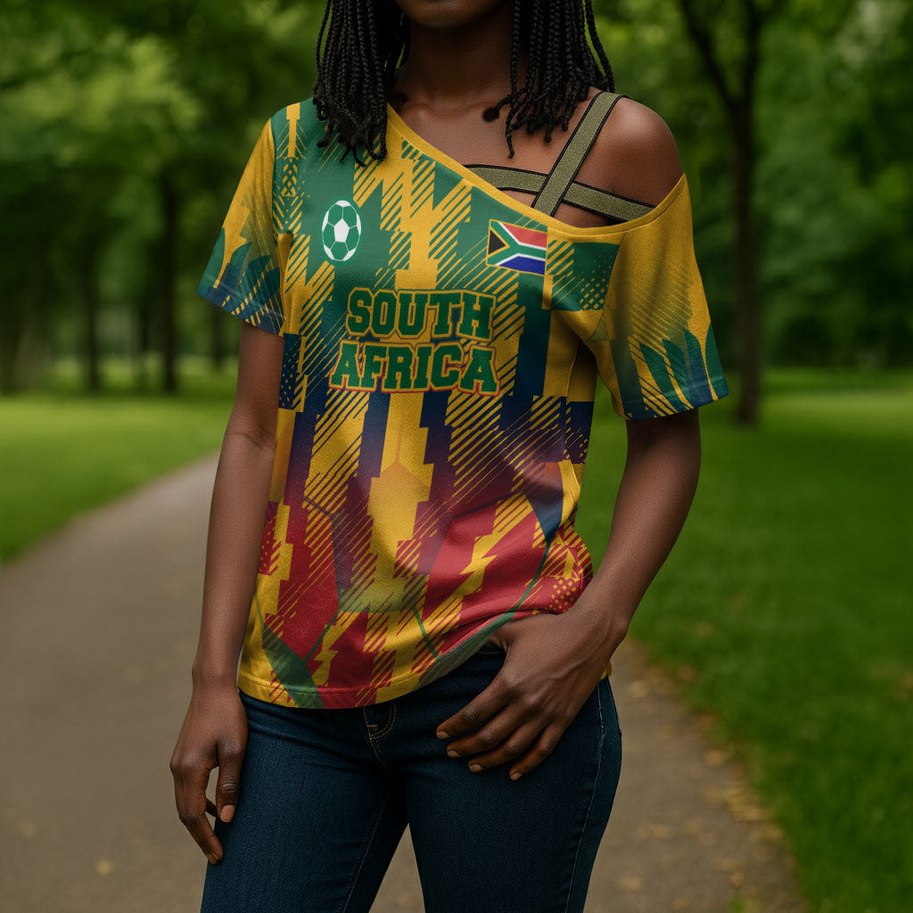 Personalized South Africa Football Cross Shoulder Shirt South African Flag Inspiration - Soccer Graphic Bold Color Blocks